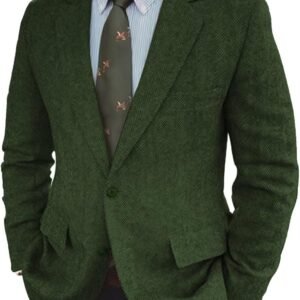 Vintage Mens Tweed Blazer Retro Wool Blend Suit Jackets Herringbone Two Button Sport Coat Prom Business Casual Wedding