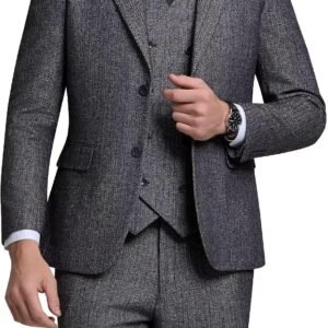 Vintage Tweed Herringbone Suits for Men 2 Button Slim Fit 3 Piece Formal Wool Suit Jacket Vest Pants Men Prom Dress Tuxedo